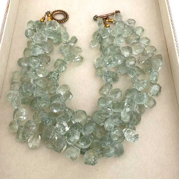 3-Strand Mint Green Semi Precious Stone Necklace - Picture 3 of 7